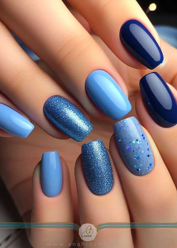 طرح ناخن با سایه های آبی