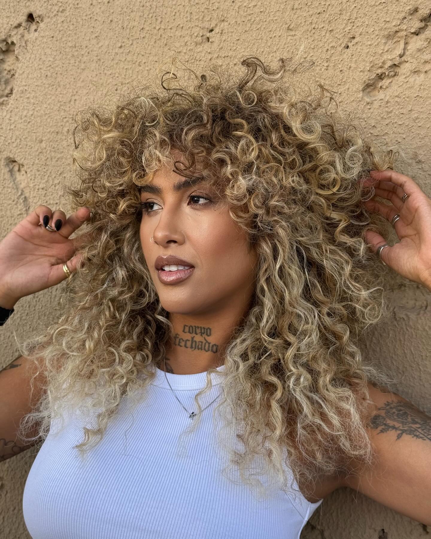 4. Shaggy Curly Hairstyle with Highlighted Layers